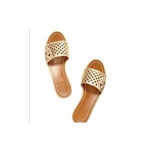 Tory Burch Metallic Gold Lattice Espadrille Wedge Sandals Women's Size 7.5